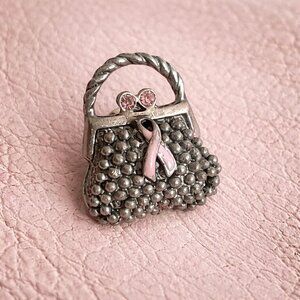Pink Ribbon Purse First Vintage Pin Brooch